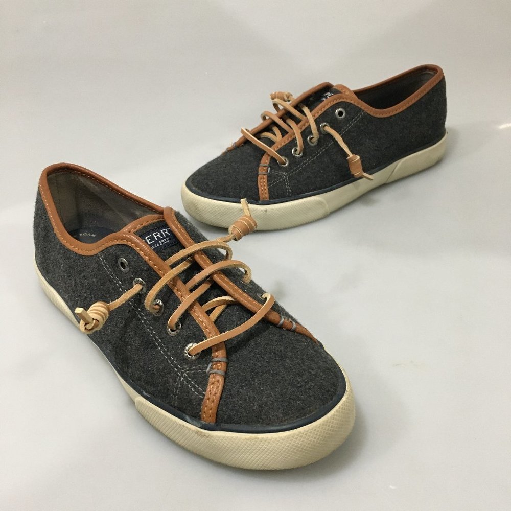 Sperry Top-Sider Womens 7 M Seacoast Dark Gray Wool Boat Shoes STS 96253